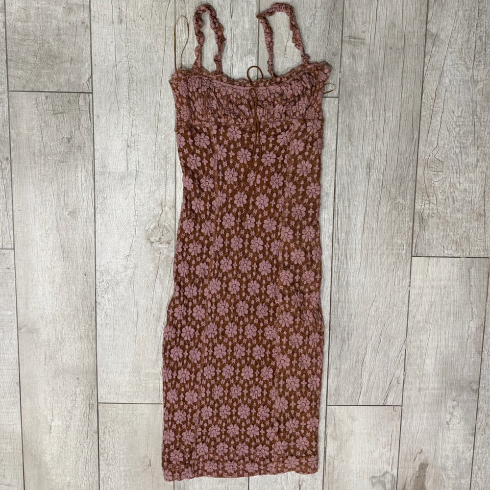 Free People Lucinda Lace Midi Dress Ginger Combo Floral Lace NWT Size L - Picture 5 of 9